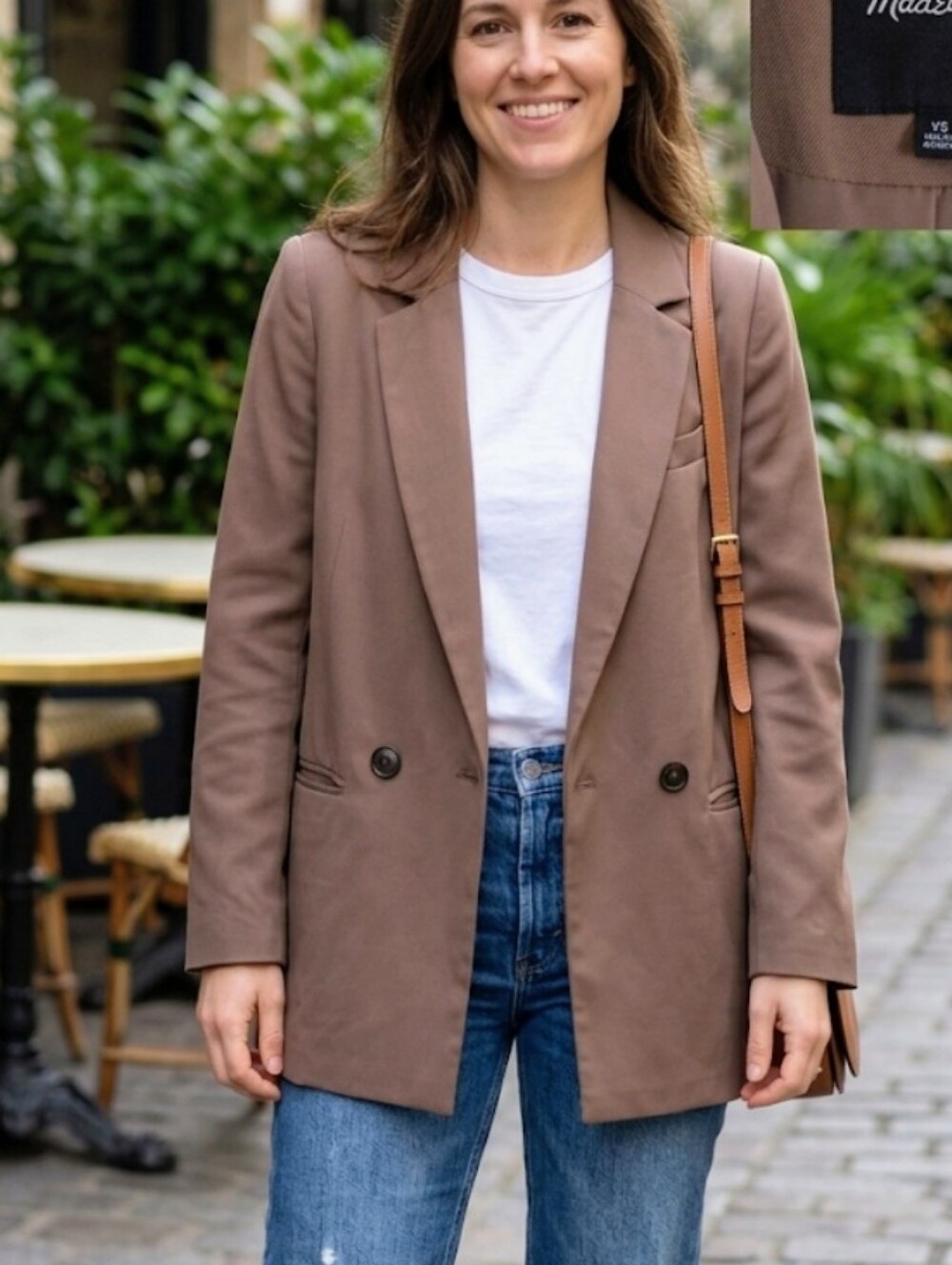 Madewell Brown Double-Breasted Blazer Jacket